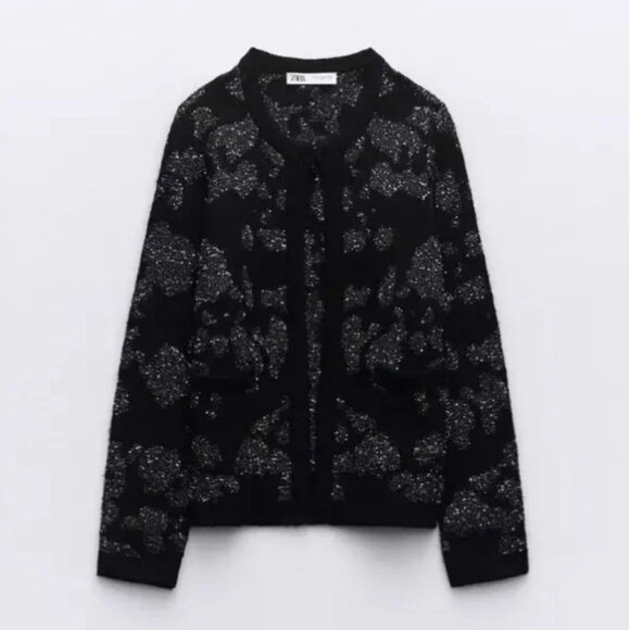 SEQUIN METALLIC THREAD KNIT CARDIGANBLACK size S - Picture 2 of 11